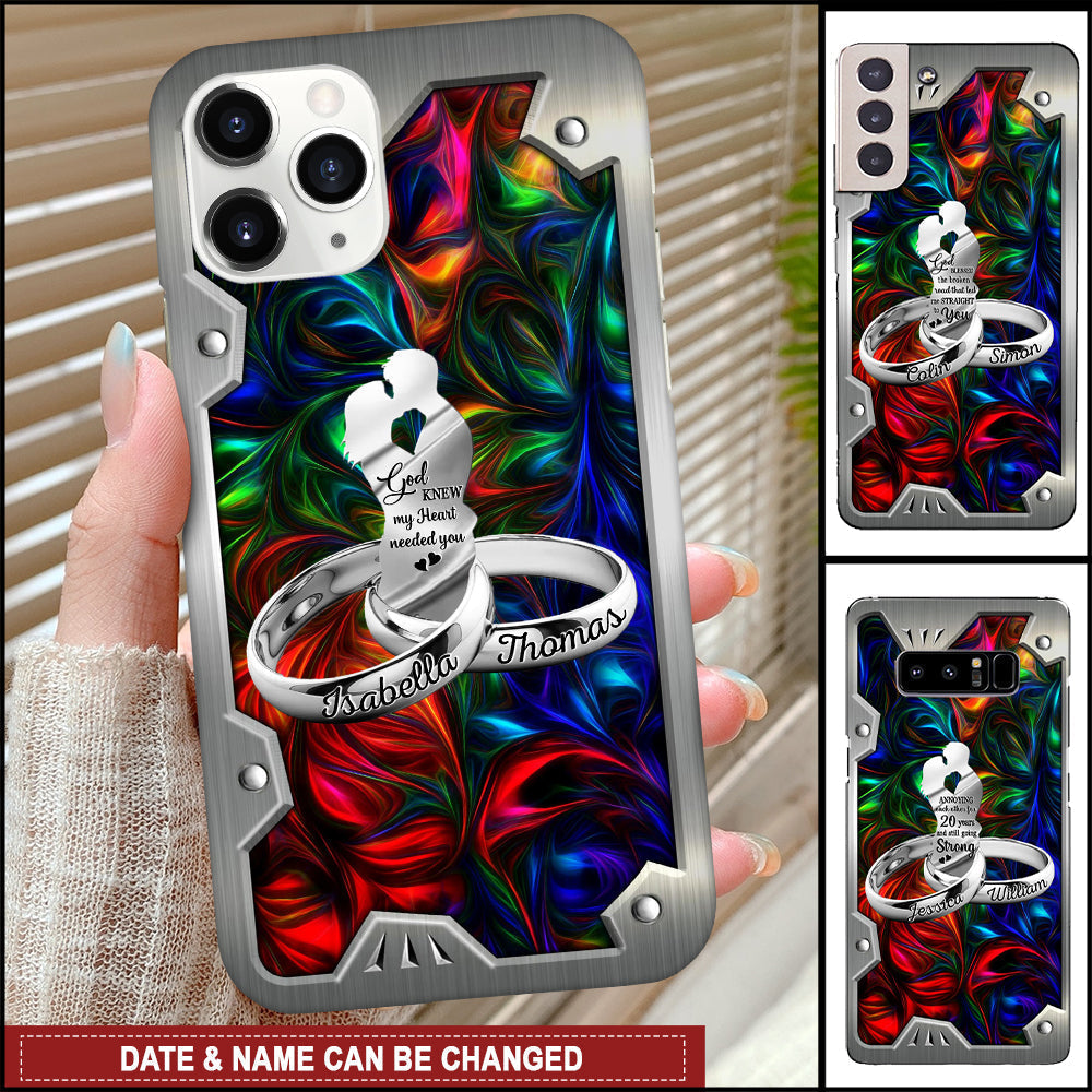 Customized Couple Rings Husband Wife Valentine Day Wedding Gift Hologram Metal Background Glass Phone case HLD28MAR23NY1