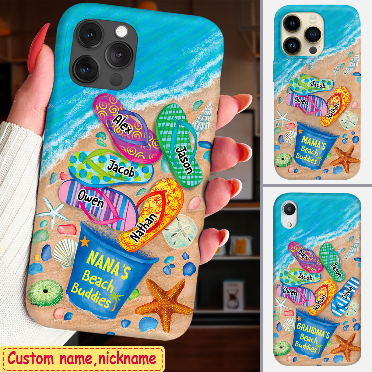 Nana's Beach Buddies Summer Flip Flop Personalized Phone case Perfect Gift for Grandmas Moms