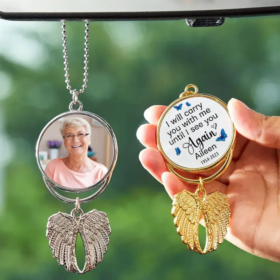 I Will Carry You With Me, Personalized Angel Wings Car Hanging Ornament, Custom Photo