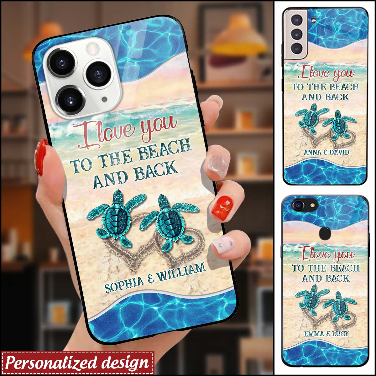 I love you to the Beach and Back Turtle Couple Beach Sunset Customized Phone case