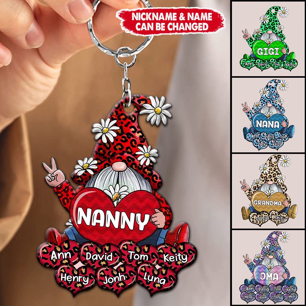 Colorful Leopard Grandma- Mom Draft Loves Sweet Heart Kids Personalized Acrylic Keychain