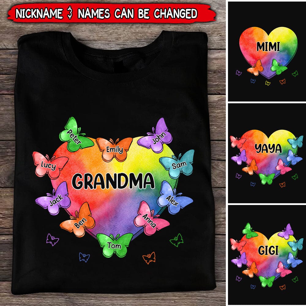 Colorful Sweet Heart Grandma Auntie Mom Butterfly Kids Personalized T-shirt
