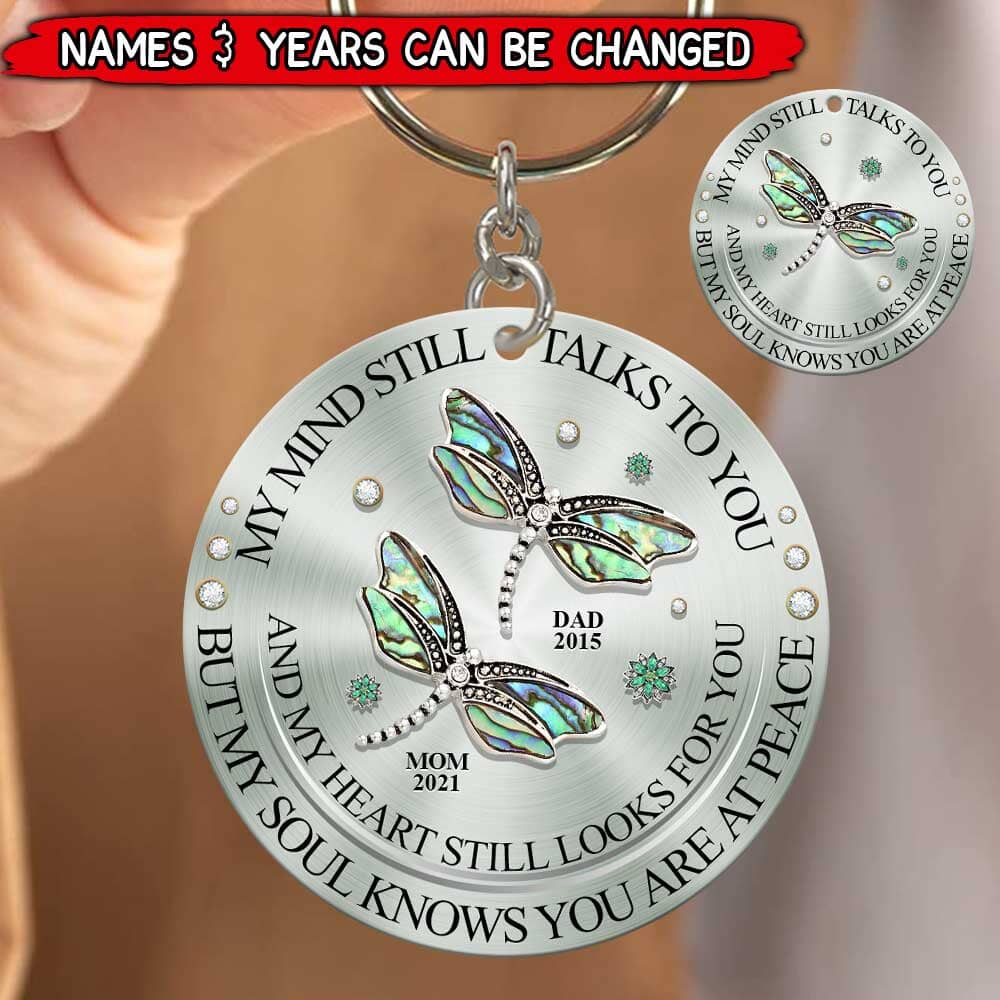 Memorial Dragonfly My Mind My Heart My Soul Personalized Stainless Steel Keychain