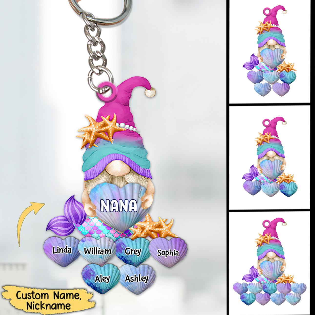 Mermaid Doll Grandma Cute Heart Shell Grandkids Personalized Keychain Perfect Gift for Grandmas Moms Aunties
