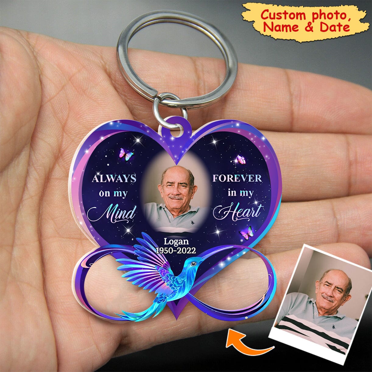 Always in my mind & Forever in my heart Memorial Personalized Keychain