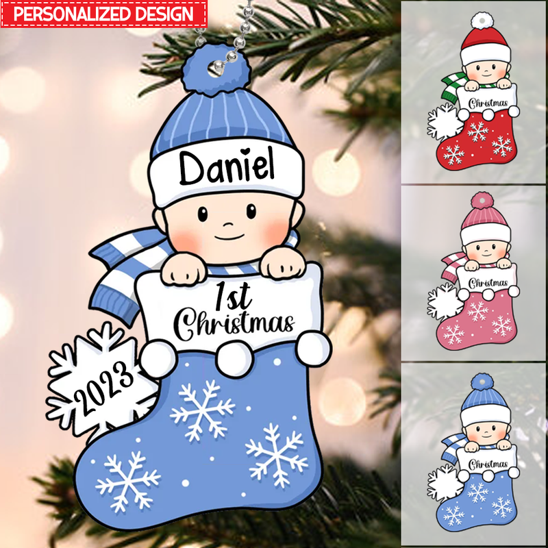 Baby's First Christmas, Stocking Ornament, Personalized Christmas Shaped Ornament, Custom Gift for Baby