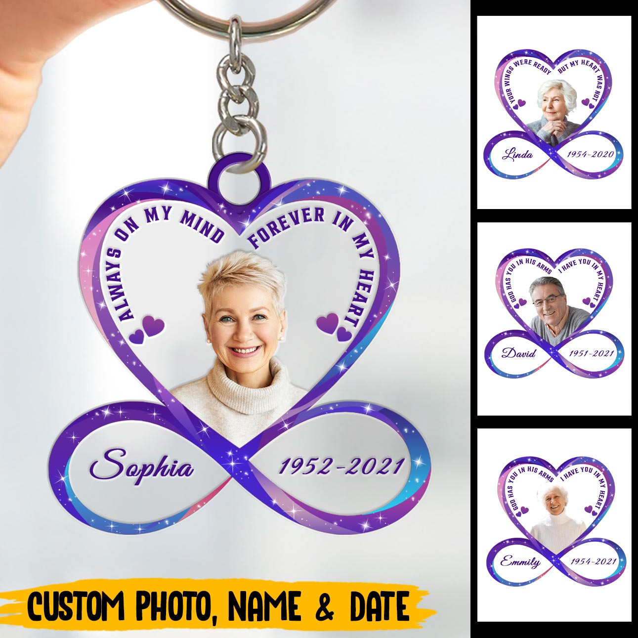 Personalized Memorial Always On My Mind Forever In My Heart Keychain