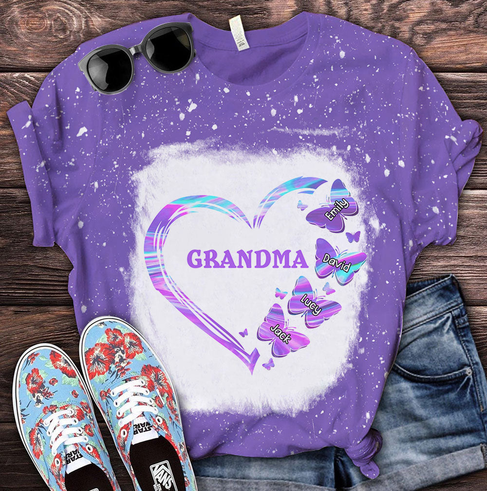 Sparkling Galaxy Heart Grandma Mom Butterfly Kids Personalized 3D T-shirt