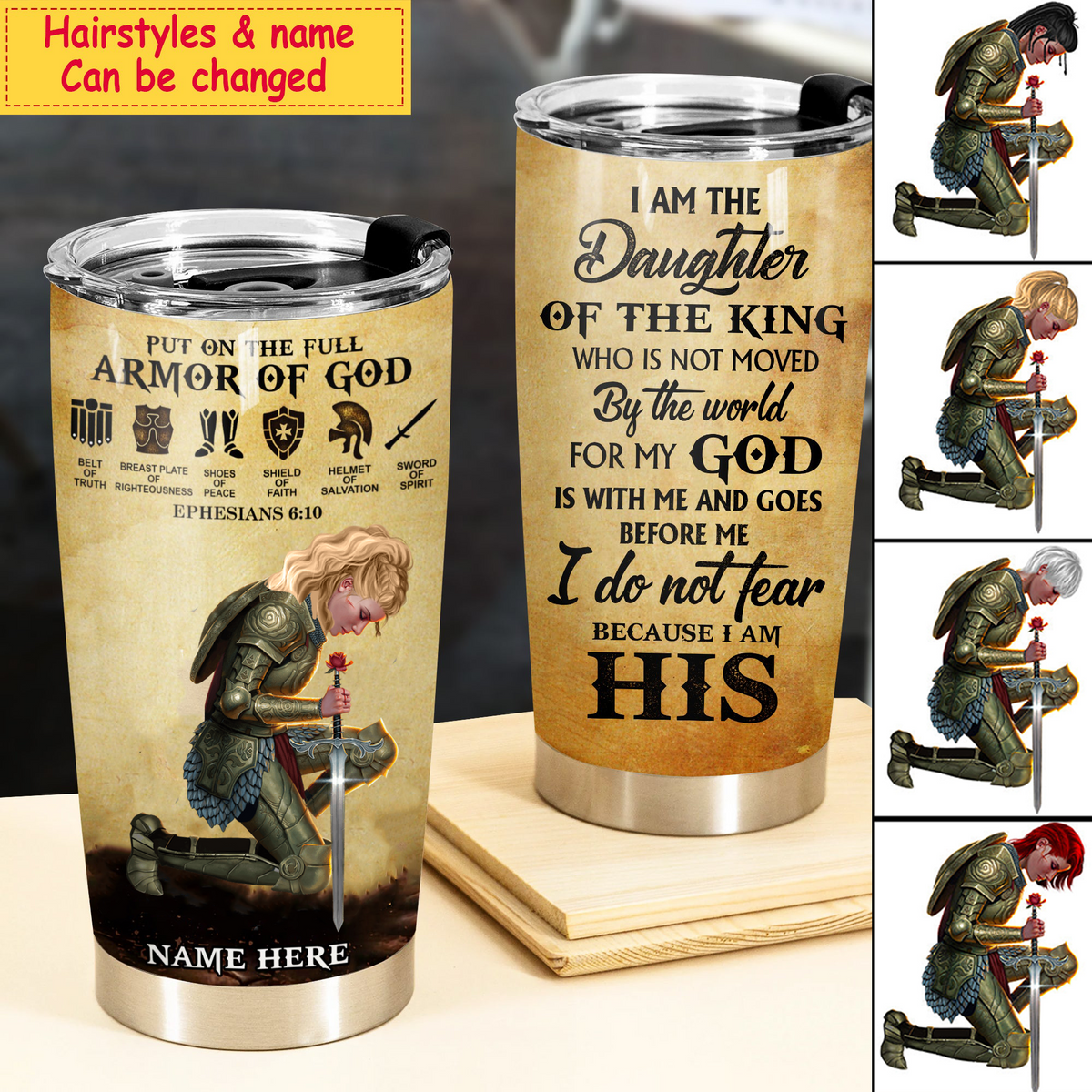 Personalized Woman Warrior of God Put On The Full Armor Of God Ephesians 6:10 Tumbler