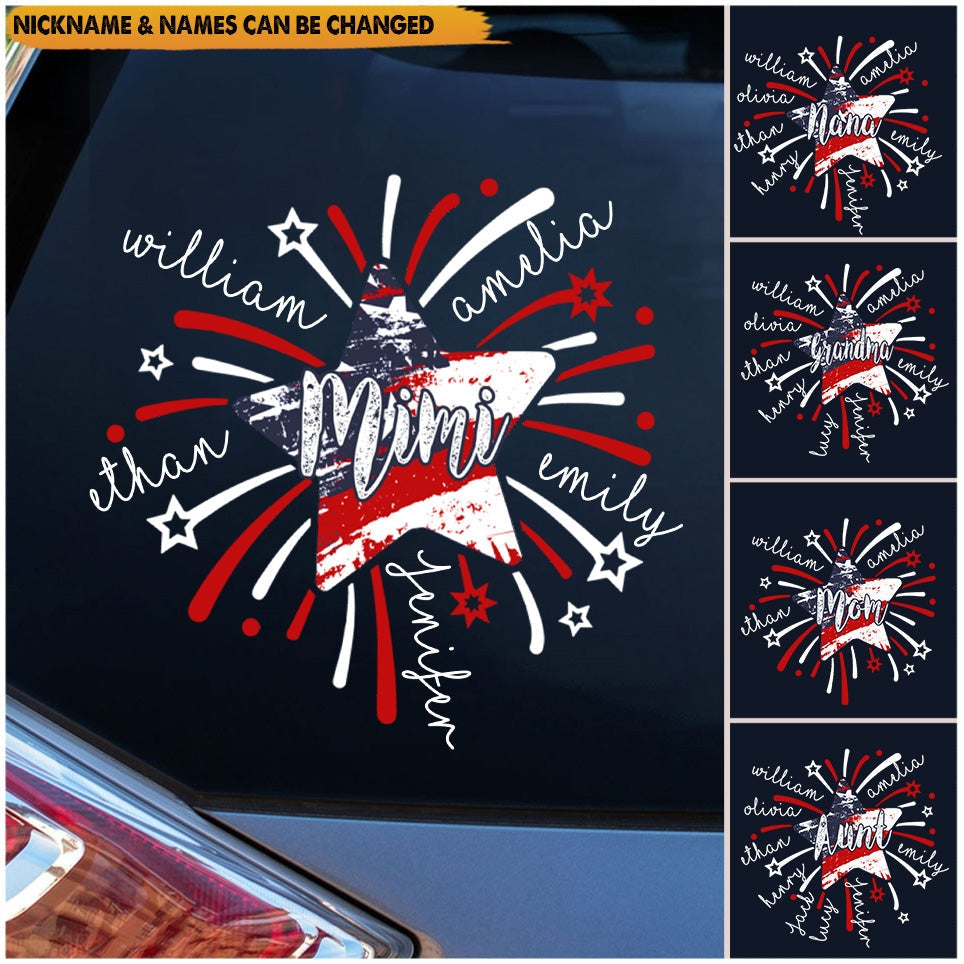 4th of July Mom Grandma Mimi Kids Star Firework American Flag Personalized Decal
