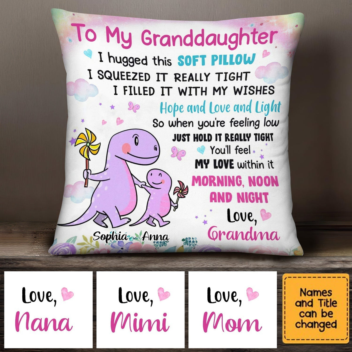 Personalized Dinosaurus To My  Granddaughter Daughter I Hugged This Soft Pillow