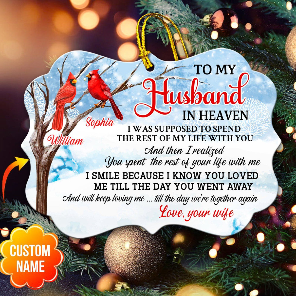Personalized Memorial Christmas To My Husband In Heaven Wooden Ornament