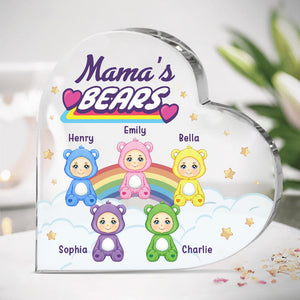 Lovely Care Bears - Family Personalized Custom Heart Shaped Acrylic Plaque - Birthday Gift For Mom, Grandma