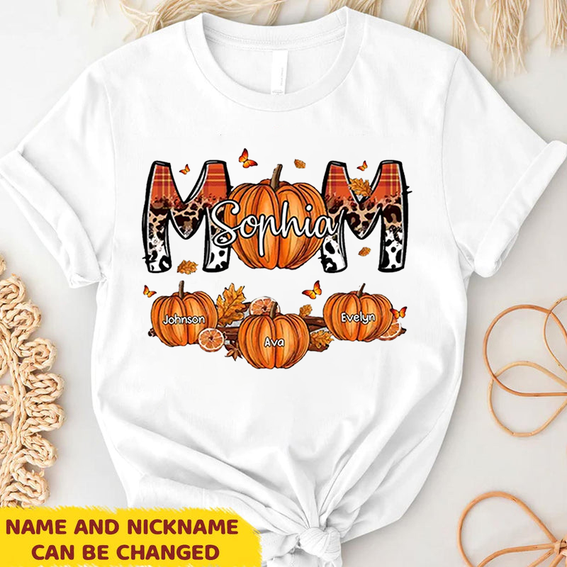 Mom Patterned Pumpkins Fall Season Personalized Shirt