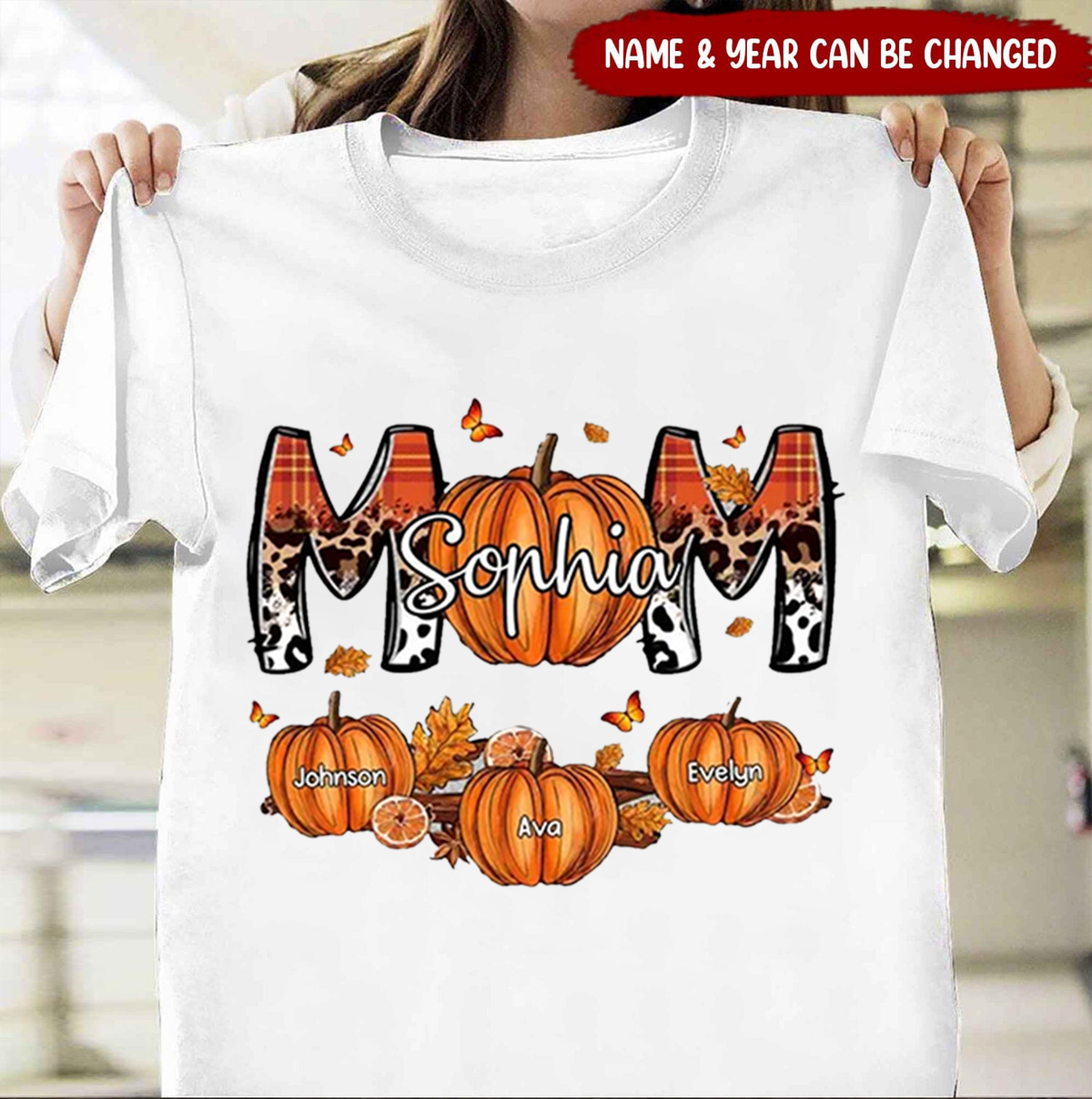 Mom Patterned Pumpkins Fall Season Personalized Shirt