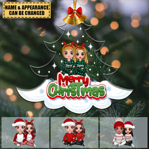 Christmas Tree Bell Doll Couple Sitting And Hugging - Christmas Ornament Gift For Couple