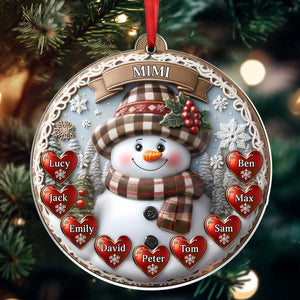 Warm Vintage Snowman Grandma Mom Sweet Heart Kids Personalized Ornament