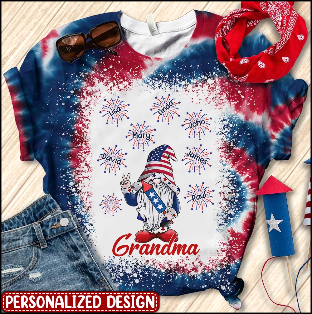 Grandma/Mom Dwarf Firecracker Grandkids Independence Day Personalized 3D T-Shirt