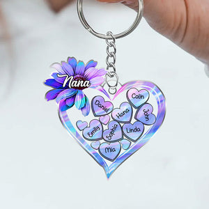 Hologram Sunflower Grandma Mom Heart Loads Of Love Kids Personalized Acrylic Keychain