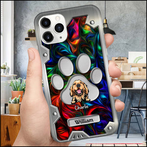 Personalized Dog Mom Dog Dad Paw Mother's Day Father's Day Gift Hologram Metal Background Glass Phone Case HLD05APR23NY2