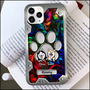 Personalized Dog Mom Dog Dad Paw Mother's Day Father's Day Gift Hologram Metal Background Glass Phone Case HLD05APR23NY2