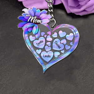 Hologram Sunflower Grandma Mom Heart Loads Of Love Kids Personalized Acrylic Keychain
