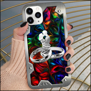 Customized Couple Rings Husband Wife Valentine Day Wedding Gift Hologram Metal Background Glass Phone case HLD28MAR23NY1