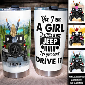 A Girl With Off-Road Car Tumbler Cup - Personalized Tumbler Cup - Funny Travel Gift For Journey Girls