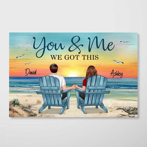 Back View Couple Sitting Beach Landscape Personalized Horizontal Poster