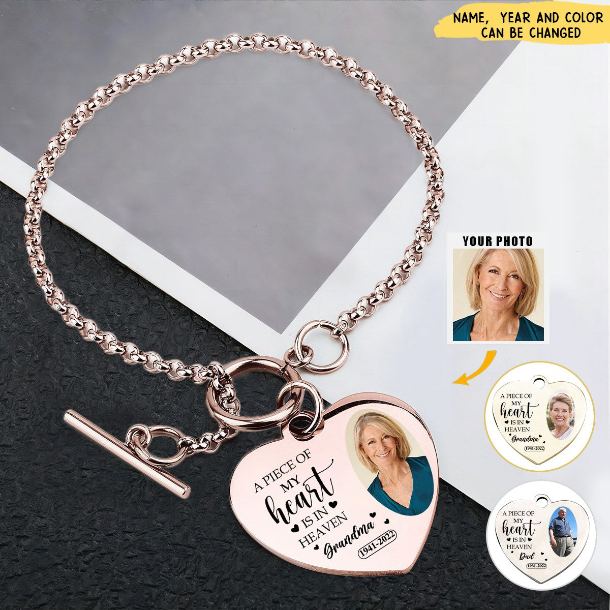 A Piece Of My Heart - Personalized Photo Heart Bracelet