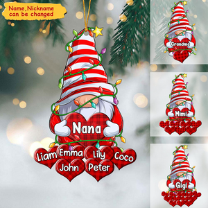 Christmas Light Grandma Dwarf With Grandkids Name in Heart Personalized Acrylic Ornament