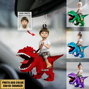 Personalized Cute Kid Rides The Dinosaurus Acrylic Ornament
