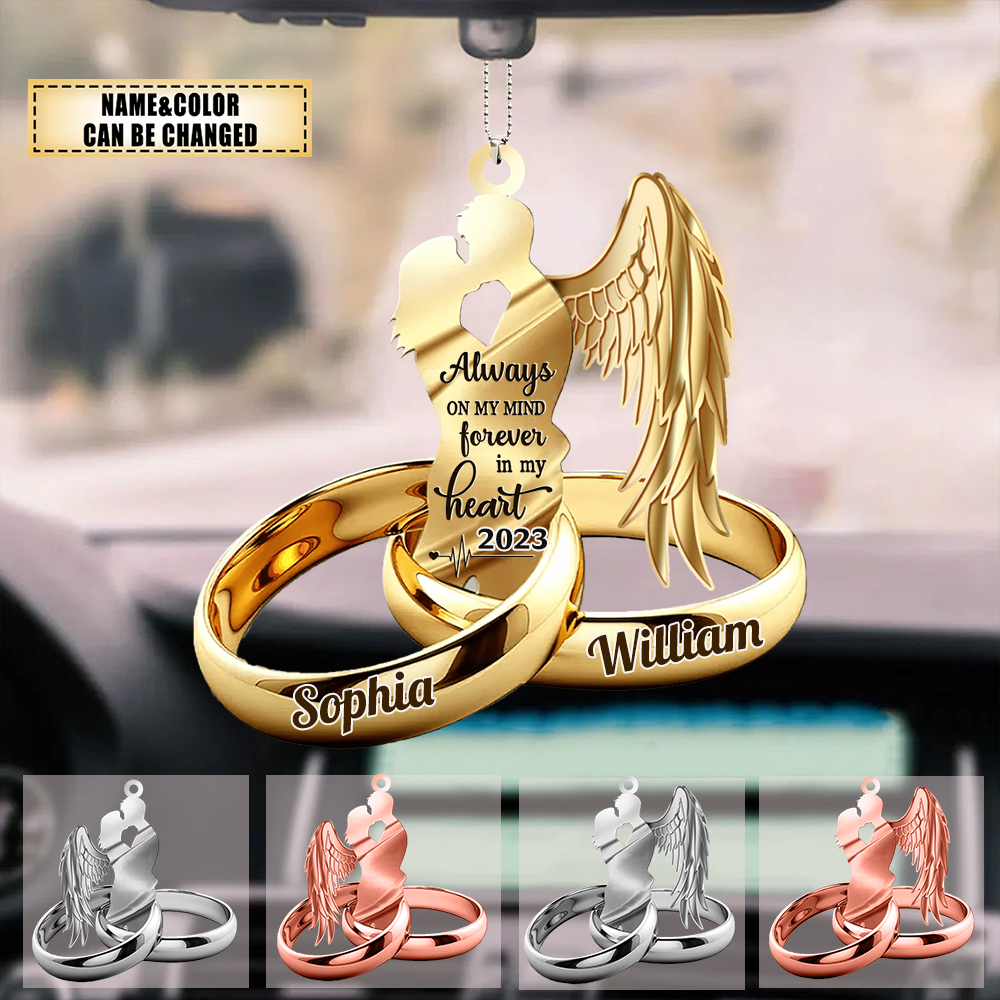 Customized Husband Wife With Wings Wedding Rings Family Loss Memorial Acrylic Ornament