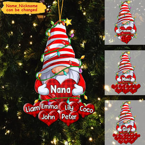Christmas Light Grandma Dwarf With Grandkids Name in Heart Personalized Acrylic Ornament