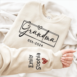 Grandma Est.2024 - Personalized Custom Sleeve Printed Sweater