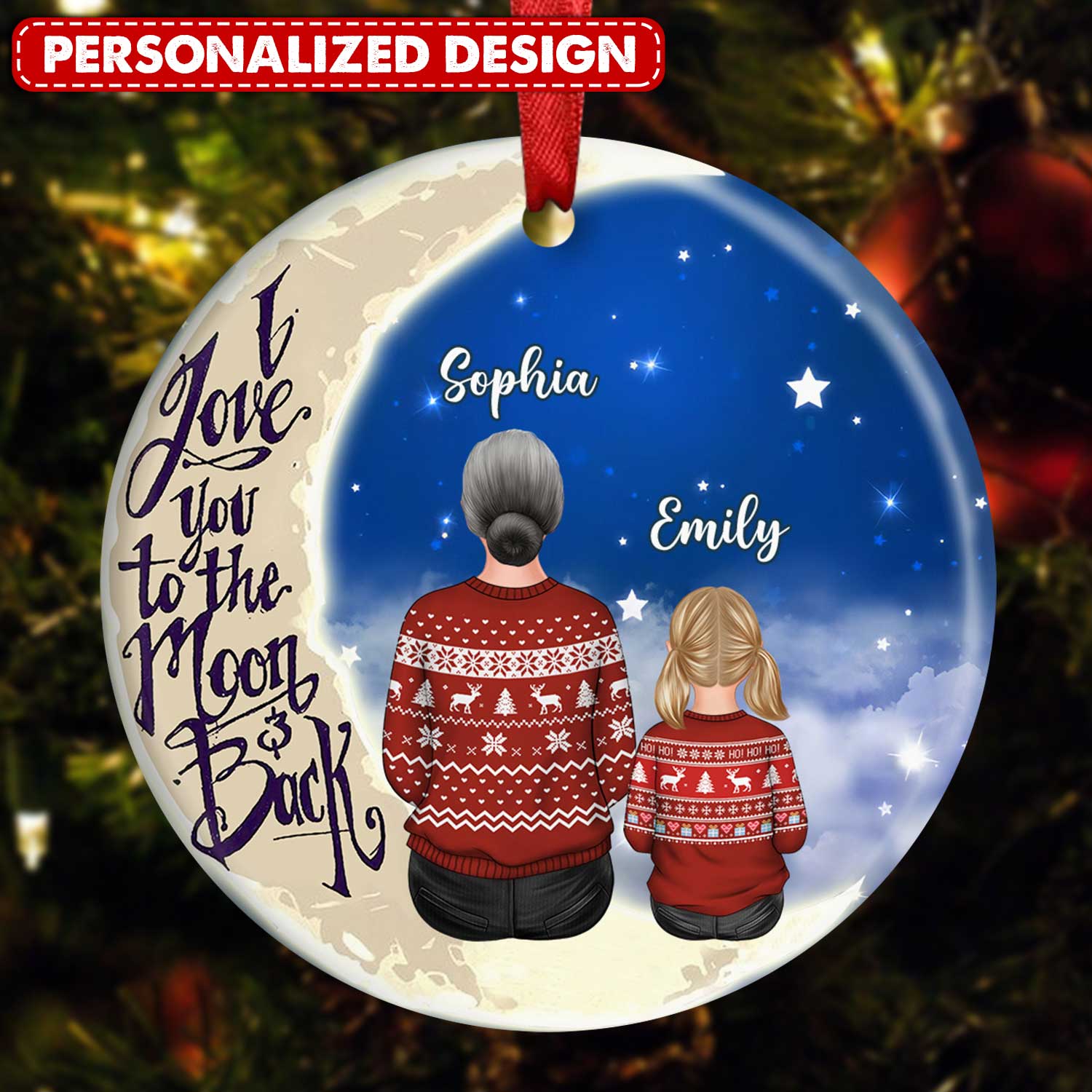 Grandma Grandkids On Moon Personalized Circle Ornament