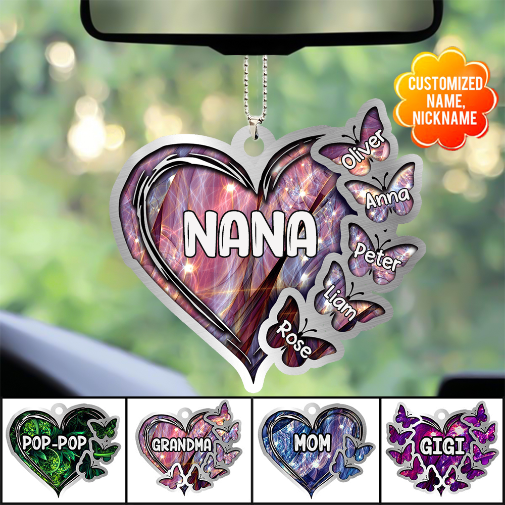 Sparkling Grandma- Mom Heart Butterfly Kids, Multi Colors Personalized Ornament