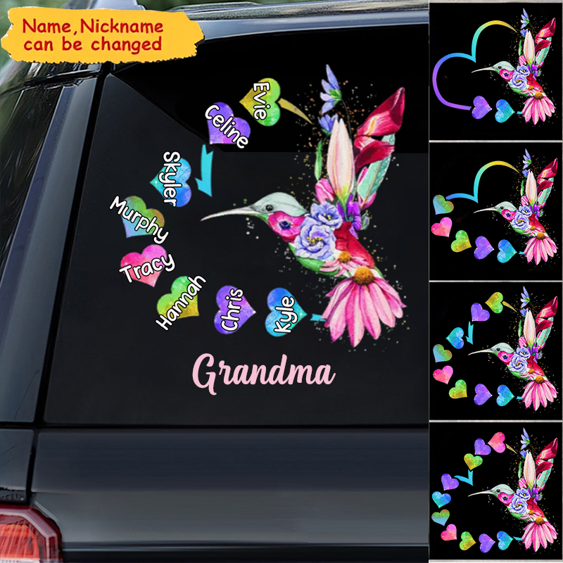 Personalized Grandma Mom Hummingbird Flower Decal