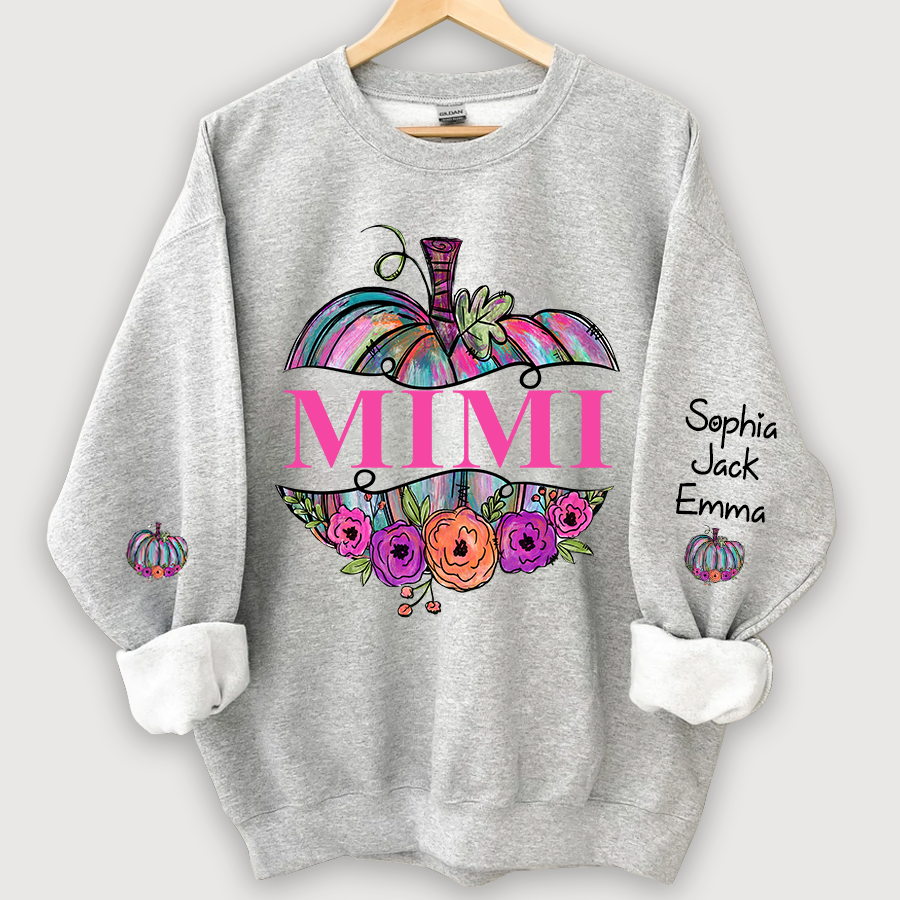 Personalized Mimi Painted Pumpkin And Grandkids Autumn Sweatshirt